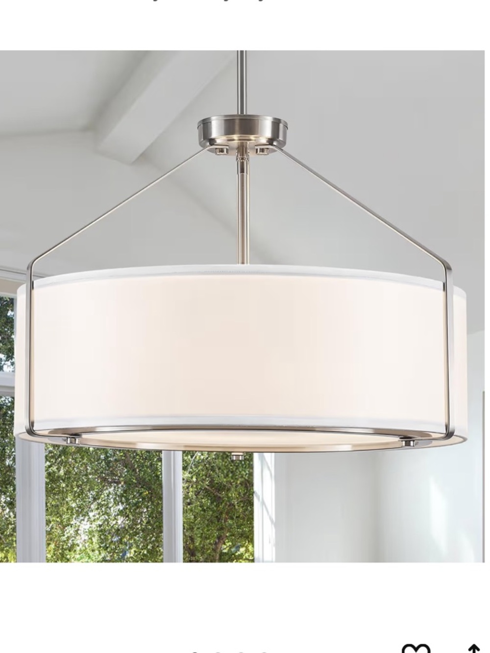 NIB 20" White Drum Chandelier 5-Light Brushed Nickel White Fabric Shade Pendant